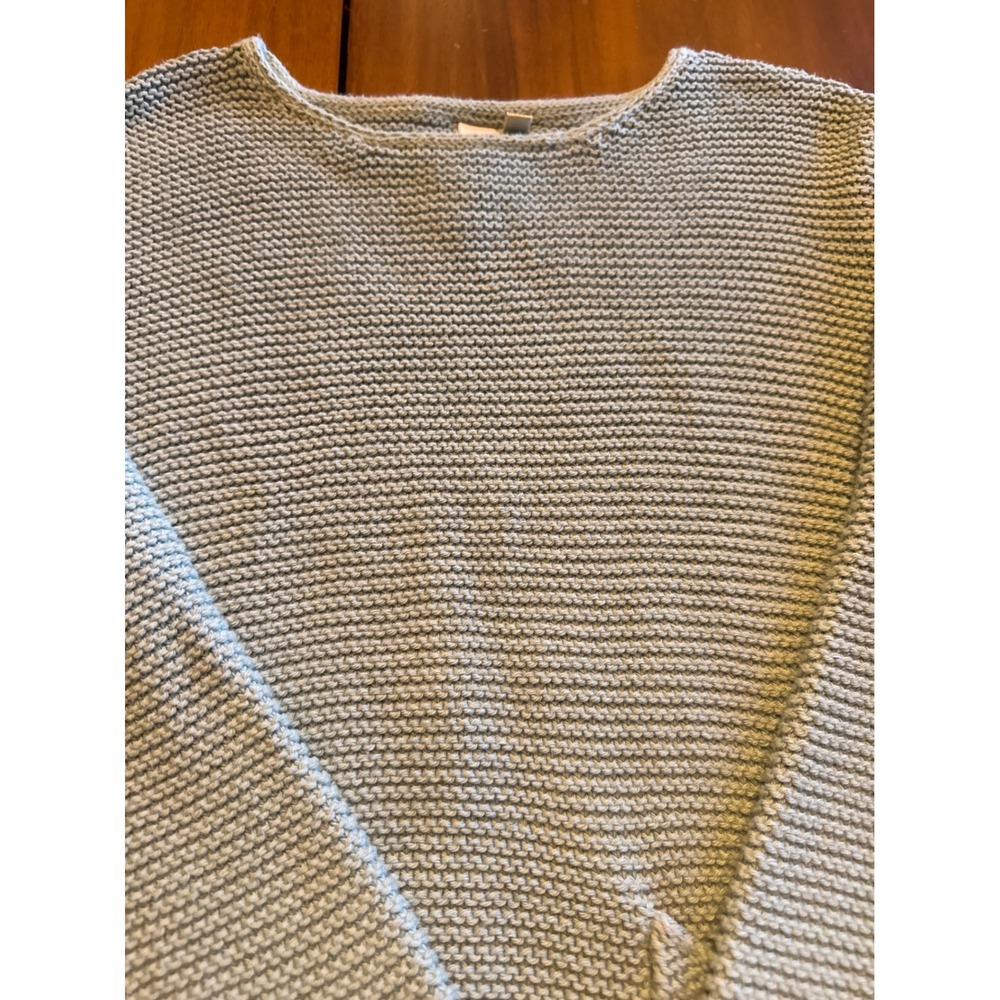 Shannon Passero Blue Garter Knit Tunic Sweater Wood Button High Low Hem Medium